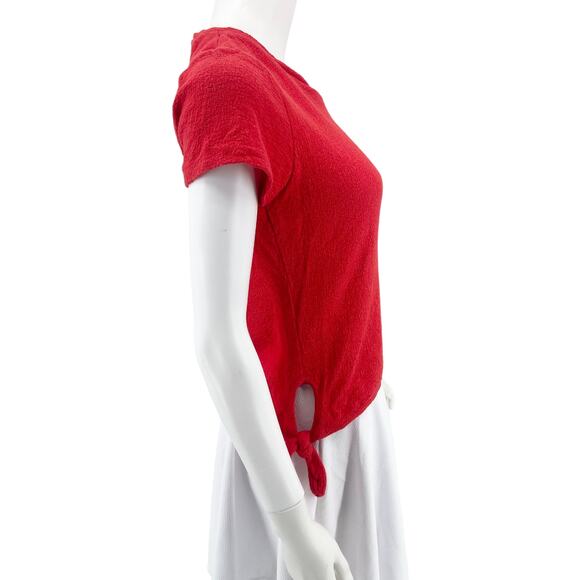 Madewell Womens Small Texture & Thread Modern Side-Tie Top Red - Picture 8 of 9